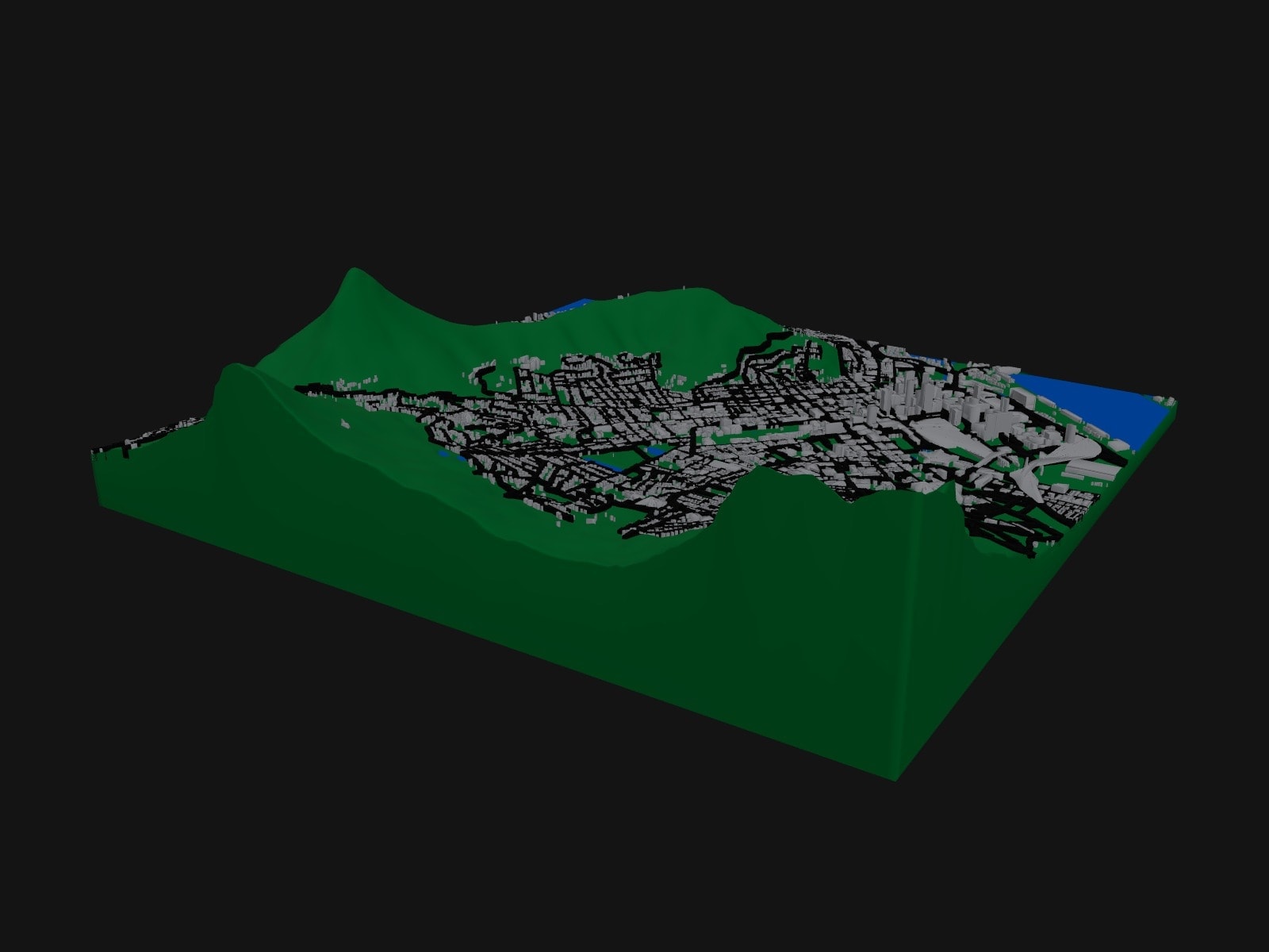 3D preview of the Cape Town, Table Mountain & City Bowl terrain model